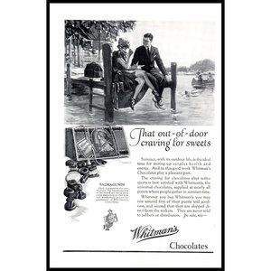 1924 Whitman's Salmagundi Vintage Print Ad Summer Resort Couple on Dock Wall Art